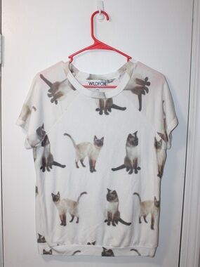 Wildfox Cream Siamese Cat All-Over Print Tee
